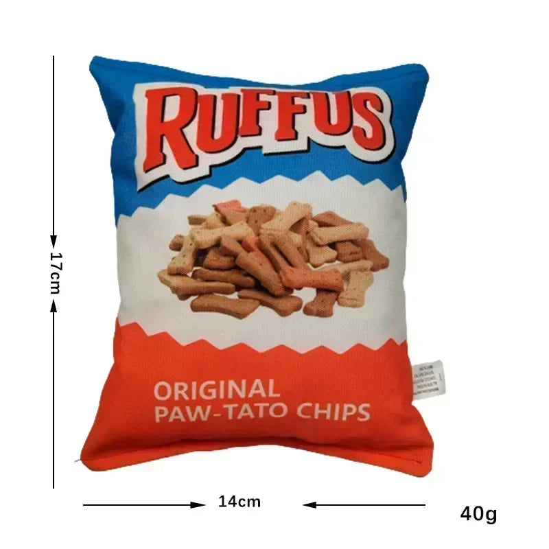 Plüsch-Hundespielzeug „Chipstüte“ mit Quietscher – Ansicht 10 | Pfotenglück